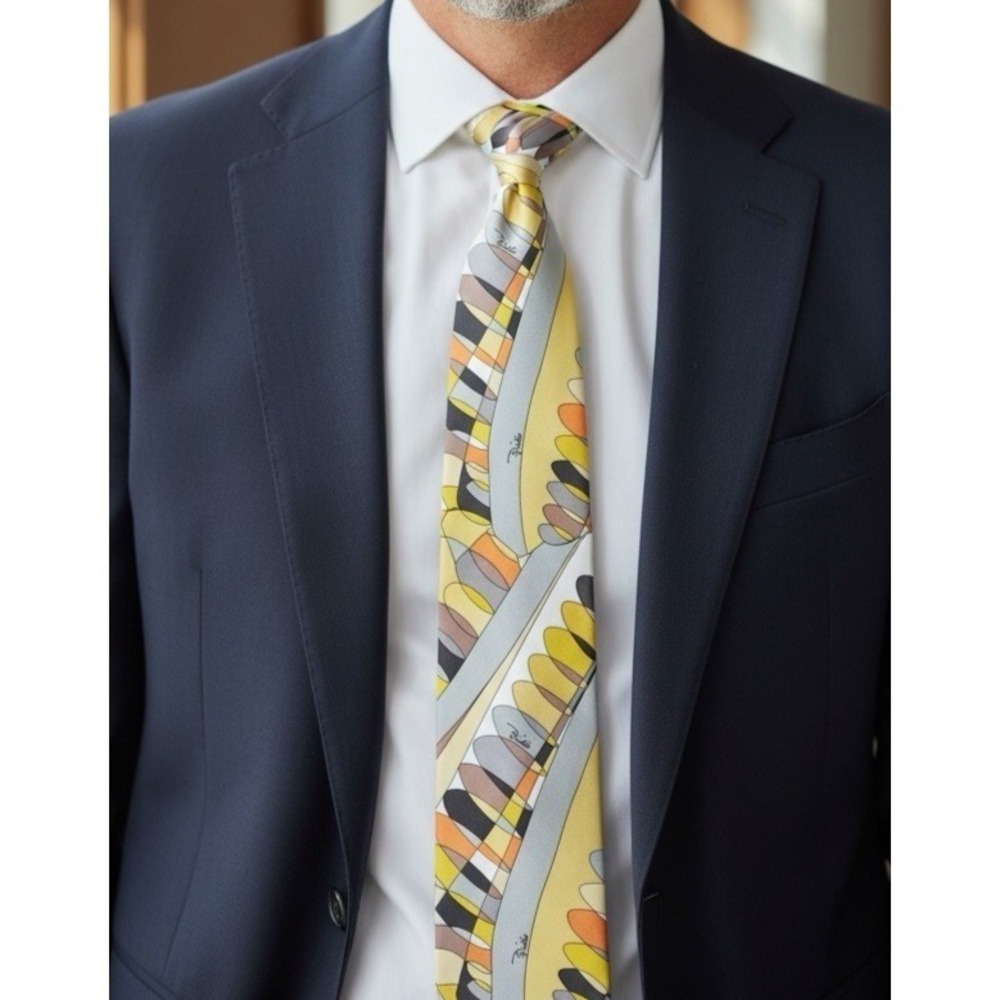 Emilio Pucci Vintage Classic Multi Color ABSTRACT 100% Silk Neck Tie